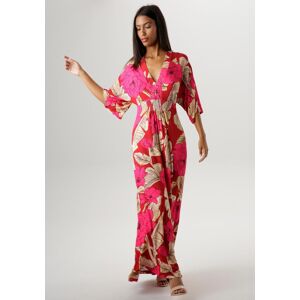 Sommerkleid ANISTON SELECTED, Damen, Gr. 40, N-Gr, bunt (rot, beige, pink), Single Jersey, Obermaterial: 95% Viskose, 5% Elasthan, bedruckt, geblümt, lässig geschnitten lang, V-Ausschnitt, weit, Kleider Sommerkleid, mit grossflächigem Blüten- und Blätterd Sommerkleid ANISTON SELECTED, Damen, Gr. 40, N-Gr, bunt (rot, beige, pink), Single Jersey, Obermaterial: 95% Viskose, 5% Elasthan, bedruckt, geblümt, lässig geschnitten lang, V-Ausschnitt, weit, Kleider Sommerkleid, mit grossflächigem Blüten- und Blätterd
