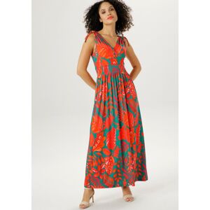 Sommerkleid ANISTON SELECTED, Damen, Gr. 44, N-Gr, bunt (grün, rot, orange), Single Jersey, Obermaterial: 95% Viskose, 5% Elasthan, bedruckt, figurumspielend lang, V-Ausschnitt, Kleider Sommerkleid, mit breiten Trägern zum Raffen Sommerkleid ANISTON SELECTED, Damen, Gr. 44, N-Gr, bunt (grün, rot, orange), Single Jersey, Obermaterial: 95% Viskose, 5% Elasthan, bedruckt, figurumspielend lang, V-Ausschnitt, Kleider Sommerkleid, mit breiten Trägern zum Raffen