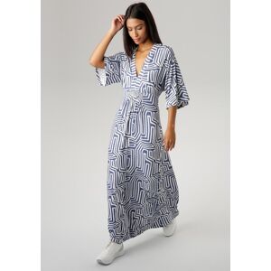 Sommerkleid ANISTON SELECTED, Damen, Gr. 46, N-Gr, blau (jeansblau, weiß), Single Jersey, Obermaterial: 95% Viskose, 5% Elasthan, bedruckt, gemustert, lässig geschnitten lang, V-Ausschnitt, weit, Kleider Sommerkleid, mit grafischem Druck in Jeansfarbe Sommerkleid ANISTON SELECTED, Damen, Gr. 46, N-Gr, blau (jeansblau, weiß), Single Jersey, Obermaterial: 95% Viskose, 5% Elasthan, bedruckt, gemustert, lässig geschnitten lang, V-Ausschnitt, weit, Kleider Sommerkleid, mit grafischem Druck in Jeansfarbe