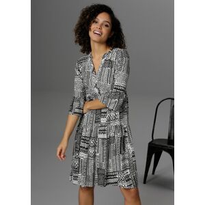 Sommerkleid ANISTON CASUAL, Damen, Gr. 36, N-Gr, schwarz-weiss (schwarz, weiß), Web, Obermaterial: 100% Viskose, bedruckt, gemustert, figurumspielend kniefrei, V-Ausschnitt, Trompetenärmel Volant, Kleider Sommerkleid, im Folklore-Look Sommerkleid ANISTON CASUAL, Damen, Gr. 36, N-Gr, schwarz-weiss (schwarz, weiß), Web, Obermaterial: 100% Viskose, bedruckt, gemustert, figurumspielend kniefrei, V-Ausschnitt, Trompetenärmel Volant, Kleider Sommerkleid, im Folklore-Look