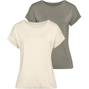 Kurzarmshirt VIVANCE "mit Gummizug im Bund", Damen, Gr. 44/46, beige (beige, khaki), Obermaterial: 95% Viskose, 5% Elasthan, unifarben, Basic, figurumspielend normal, Rundhals, angeschnitten, Shirts Kurzarmshirt, aus weichem Viskose-Stretch Kurzarmshirt VIVANCE "mit Gummizug im Bund", Damen, Gr. 44/46, beige (beige, khaki), Obermaterial: 95% Viskose, 5% Elasthan, unifarben, Basic, figurumspielend normal, Rundhals, angeschnitten, Shirts Kurzarmshirt, aus weichem Viskose-Stretch