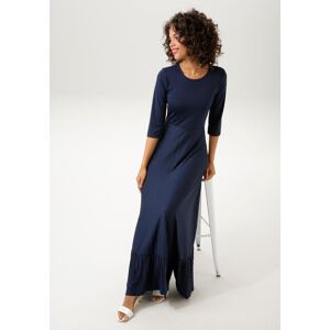 Maxikleid ANISTON CASUAL, Damen, Gr. 46, N-Gr, blau (marine), Web, Obermaterial: 100% Polyester, leicht glänzend, unifarben, figurbetont knöchelfrei, Rundhals, Kleider Maxikleid, Rockteil mit Volant aus Plissee Maxikleid ANISTON CASUAL, Damen, Gr. 46, N-Gr, blau (marine), Web, Obermaterial: 100% Polyester, leicht glänzend, unifarben, figurbetont knöchelfrei, Rundhals, Kleider Maxikleid, Rockteil mit Volant aus Plissee