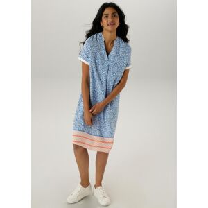 Blusenkleid ANISTON SELECTED, Damen, Gr. 48, N-Gr, blau (heillblau, weiß, orange), Web, Obermaterial: 100% Viskose, bedruckt, gemustert, figurumspielend kniebedeckend, V-Ausschnitt, angesetztes Bündchen, Kleider Blusenkleid, mit farbharmonischen Ornamente Blusenkleid ANISTON SELECTED, Damen, Gr. 48, N-Gr, blau (heillblau, weiß, orange), Web, Obermaterial: 100% Viskose, bedruckt, gemustert, figurumspielend kniebedeckend, V-Ausschnitt, angesetztes Bündchen, Kleider Blusenkleid, mit farbharmonischen Ornamente