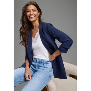 Longblazer LAURA SCOTT, Damen, Gr. 42, navy, Web, Obermaterial: 90% Polyester, 10% Elasthan. Futter: 100% Polyester, unifarben, figurbetont hüftbedeckend, Blazer Longblazer, mit gerafften Ärmeln Longblazer LAURA SCOTT, Damen, Gr. 42, navy, Web, Obermaterial: 90% Polyester, 10% Elasthan. Futter: 100% Polyester, unifarben, figurbetont hüftbedeckend, Blazer Longblazer, mit gerafften Ärmeln