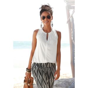 Tanktop LASCANA, Damen, Gr. 40/42, beige (creme), Jersey, Obermaterial: 100% Viskose, unifarben, figurumspielend hüftlang, V-Ausschnitt, Tops Tanktop, mit Zieraccessoire, lässiges Jerseytop, casual Tanktop LASCANA, Damen, Gr. 40/42, beige (creme), Jersey, Obermaterial: 100% Viskose, unifarben, figurumspielend hüftlang, V-Ausschnitt, Tops Tanktop, mit Zieraccessoire, lässiges Jerseytop, casual