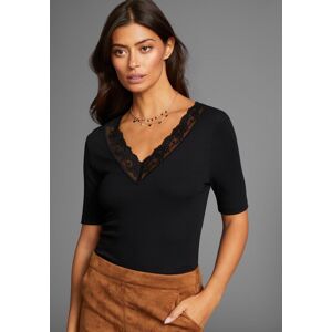 V-Shirt LAURA SCOTT, Damen, Gr. 46, schwarz, Jersey, Obermaterial: 95% Viskose, 5% Elasthan. Spitze: 95% Polyester, 5% Elasthan, unifarben, sehr figurbetont hüftlang, V-Ausschnitt, abgesteppt, Shirts V-Shirt, sehr figurbetonte Passform, aus elastischem Je V-Shirt LAURA SCOTT, Damen, Gr. 46, schwarz, Jersey, Obermaterial: 95% Viskose, 5% Elasthan. Spitze: 95% Polyester, 5% Elasthan, unifarben, sehr figurbetont hüftlang, V-Ausschnitt, abgesteppt, Shirts V-Shirt, sehr figurbetonte Passform, aus elastischem Je