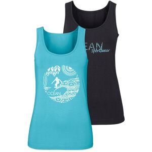Tanktop OCEAN SPORTSWEAR, Damen, Gr. 38, blau (schwarz, türkis), Single Jersey, Obermaterial: 95% Baumwolle, 5% Elasthan, unifarben, figurbetont, tiefer Rundhals, Tops Tanktop, mit unterschiedlichen Drucken Tanktop OCEAN SPORTSWEAR, Damen, Gr. 38, blau (schwarz, türkis), Single Jersey, Obermaterial: 95% Baumwolle, 5% Elasthan, unifarben, figurbetont, tiefer Rundhals, Tops Tanktop, mit unterschiedlichen Drucken