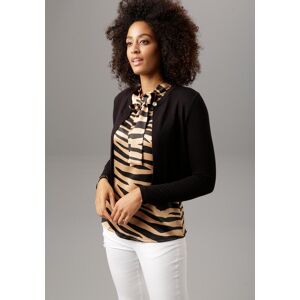 Bolero ANISTON SELECTED, Damen, Gr. 38, schwarz, Feinstrick, Obermaterial: 94% Viskose, 6% Elasthan, unifarben, figurumspielend taillenlang, Rundhals, Strickjacken Bolero, mit funkelndem Verschlussknopf Bolero ANISTON SELECTED, Damen, Gr. 38, schwarz, Feinstrick, Obermaterial: 94% Viskose, 6% Elasthan, unifarben, figurumspielend taillenlang, Rundhals, Strickjacken Bolero, mit funkelndem Verschlussknopf