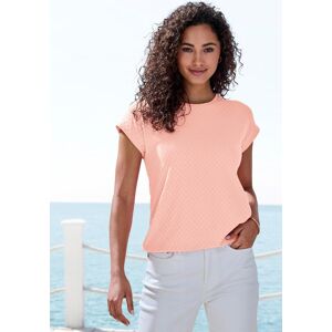 Kurzarmshirt VIVANCE "mit modischem Jacquard-Muster", Damen, Gr. 32/34, peach, Single Jersey, Obermaterial: 63% Polyester, 29% Viskose, 8% Elasthan, unifarben, figurumspielend, Rundhals, Shirts Kurzarmshirt, aus hochwertiger Qualität mit Viskose Kurzarmshirt VIVANCE "mit modischem Jacquard-Muster", Damen, Gr. 32/34, peach, Single Jersey, Obermaterial: 63% Polyester, 29% Viskose, 8% Elasthan, unifarben, figurumspielend, Rundhals, Shirts Kurzarmshirt, aus hochwertiger Qualität mit Viskose