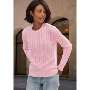 Rundhalspullover LASCANA, Damen, Gr. 44/46, rosé, Strick, Obermaterial: 50% Baumwolle, 50% Polyacryl, unifarben, figurumspielend hüftlang, Rundhals, Rippstrickbündchen, Pullover Rundhalspullover, mit Zopfstrickmuster, gemütlicher Strickpullover, klassisch Rundhalspullover LASCANA, Damen, Gr. 44/46, rosé, Strick, Obermaterial: 50% Baumwolle, 50% Polyacryl, unifarben, figurumspielend hüftlang, Rundhals, Rippstrickbündchen, Pullover Rundhalspullover, mit Zopfstrickmuster, gemütlicher Strickpullover, klassisch
