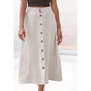 Midirock LASCANA, Damen, Gr. 44, beige (sand), Web, Obermaterial: 85% Viskose, 15% Leinen, unifarben, figurumspielend ca. Mitte Wade, Röcke Midirock, mit Knopfleiste, Leinenrock, Sommerrock Midirock LASCANA, Damen, Gr. 44, beige (sand), Web, Obermaterial: 85% Viskose, 15% Leinen, unifarben, figurumspielend ca. Mitte Wade, Röcke Midirock, mit Knopfleiste, Leinenrock, Sommerrock