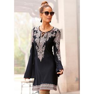 Jerseykleid LASCANA "mit Bordürendruck und Schnürung am Ausschnitt", Damen, Gr. 38, N-Gr, schwarz (schwarz, bedruckt), Jersey, Obermaterial: 100% Viskose, bedruckt, figurumspielend ca. Mitte Oberschenkel, V-Ausschnitt, weit gerader Abschluss, Kleider Jers Jerseykleid LASCANA "mit Bordürendruck und Schnürung am Ausschnitt", Damen, Gr. 38, N-Gr, schwarz (schwarz, bedruckt), Jersey, Obermaterial: 100% Viskose, bedruckt, figurumspielend ca. Mitte Oberschenkel, V-Ausschnitt, weit gerader Abschluss, Kleider Jers
