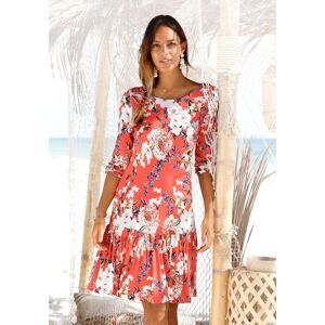 Jerseykleid S.OLIVER "mit Blumenprint und Volantrock, Druckkleid mit 3/4-Ärmeln", Damen, Gr. 46, N-Gr, orange (koralle, bedruckt), Jersey, Obermaterial: 100% Viskose, bedruckt, geblümt, figurumspielend knielang, Rundhals, Kleider Jerseykleid, Sommerkleid, Jerseykleid S.OLIVER "mit Blumenprint und Volantrock, Druckkleid mit 3/4-Ärmeln", Damen, Gr. 46, N-Gr, orange (koralle, bedruckt), Jersey, Obermaterial: 100% Viskose, bedruckt, geblümt, figurumspielend knielang, Rundhals, Kleider Jerseykleid, Sommerkleid,