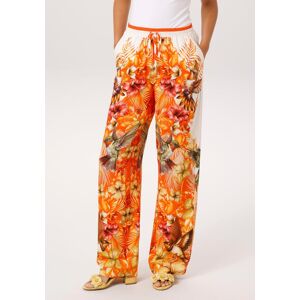 Schlupfhose ANISTON CASUAL, Damen, Gr. 46, N-Gr, orange (wollweiß, orange, gelb, rot, rosa, khaki, braun, grün), Web, Obermaterial: 100% Viskose, bedruckt, figurumspielend bodenlang, Hosen Schlupfhose, mit tropischen Vögeln, Blüten und Blättern bedruckt Schlupfhose ANISTON CASUAL, Damen, Gr. 46, N-Gr, orange (wollweiß, orange, gelb, rot, rosa, khaki, braun, grün), Web, Obermaterial: 100% Viskose, bedruckt, figurumspielend bodenlang, Hosen Schlupfhose, mit tropischen Vögeln, Blüten und Blättern bedruckt