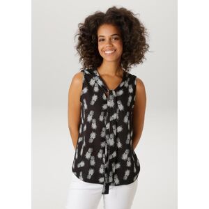 Blusentop ANISTON CASUAL, Damen, Gr. 40, schwarz, hellgrau, wollweiß, Crêpe, Obermaterial Vorderteil: 100% Polyester. Rückenteil: 95% Viskose, 5% Elasthan, bedruckt, figurumspielend hüftbedeckend, V-Ausschnitt, Blusen Blusentop, mit Ananas-Druck - jedes T Blusentop ANISTON CASUAL, Damen, Gr. 40, schwarz, hellgrau, wollweiß, Crêpe, Obermaterial Vorderteil: 100% Polyester. Rückenteil: 95% Viskose, 5% Elasthan, bedruckt, figurumspielend hüftbedeckend, V-Ausschnitt, Blusen Blusentop, mit Ananas-Druck - jedes T