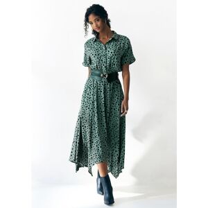 Druckkleid LASCANA "mit Punktedruck und asymmetrischem Saum, Midikleid", Damen, Gr. 46, N-Gr, grün (grün, schwarz bedruckt), Web, Obermaterial: 100% Viskose, bedruckt, figurumspielend ca. Mitte Wade, Kleider Druckkleid, Bedrucktes Hemdblusenkleid, Viskose Druckkleid LASCANA "mit Punktedruck und asymmetrischem Saum, Midikleid", Damen, Gr. 46, N-Gr, grün (grün, schwarz bedruckt), Web, Obermaterial: 100% Viskose, bedruckt, figurumspielend ca. Mitte Wade, Kleider Druckkleid, Bedrucktes Hemdblusenkleid, Viskose