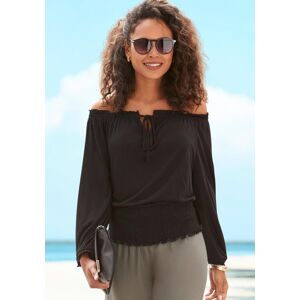 Carmenshirt LASCANA, Damen, Gr. 32/34, schwarz, Jersey, Obermaterial: 100% Viskose, unifarben, figurumspielend hüftlang, Carmenausschnitt, Volant mit innenliegendem Gummizug, Shirts Carmenshirt, mit 3/4-Ärmeln, Blusenshirt mit Bindeband und Gummizug Carmenshirt LASCANA, Damen, Gr. 32/34, schwarz, Jersey, Obermaterial: 100% Viskose, unifarben, figurumspielend hüftlang, Carmenausschnitt, Volant mit innenliegendem Gummizug, Shirts Carmenshirt, mit 3/4-Ärmeln, Blusenshirt mit Bindeband und Gummizug
