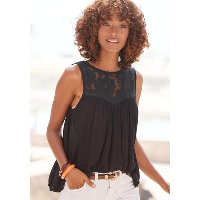Crepebluse BUFFALO, Damen, Gr. 40, schwarz, Crêpe, Obermaterial: 100% Viskose. Einsatz: 100% Baumwolle, unifarben, figurumspielend hüftlang, Rundhals, Blusen Crepebluse, mit Spitzeneinsatz, Blusentop, Boho-Style Crepebluse BUFFALO, Damen, Gr. 40, schwarz, Crêpe, Obermaterial: 100% Viskose. Einsatz: 100% Baumwolle, unifarben, figurumspielend hüftlang, Rundhals, Blusen Crepebluse, mit Spitzeneinsatz, Blusentop, Boho-Style