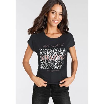 T-Shirt LAURA SCOTT, Damen, Gr. 42, schwarz, Single Jersey, Obermaterial: 95% Viskose, 5% Elasthan, bedruckt, figurumspielend hüftlang, Rundhals, angeschnitten, Shirts T-Shirt, figurumspielende Passform, aus elastischem Single Jersey T-Shirt LAURA SCOTT, Damen, Gr. 42, schwarz, Single Jersey, Obermaterial: 95% Viskose, 5% Elasthan, bedruckt, figurumspielend hüftlang, Rundhals, angeschnitten, Shirts T-Shirt, figurumspielende Passform, aus elastischem Single Jersey