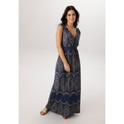 Sommerkleid ANISTON SELECTED, Damen, Gr. 42, N-Gr, blau (marine, camel), Single Jersey, Obermaterial: 95% Viskose, 5% Elasthan, bedruckt, gemustert, figurumspielend, V-Ausschnitt, Kleider Sommerkleid, mit breiten Trägern zum Raffen - NEUE KOLLEKTION Sommerkleid ANISTON SELECTED, Damen, Gr. 42, N-Gr, blau (marine, camel), Single Jersey, Obermaterial: 95% Viskose, 5% Elasthan, bedruckt, gemustert, figurumspielend, V-Ausschnitt, Kleider Sommerkleid, mit breiten Trägern zum Raffen - NEUE KOLLEKTION