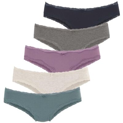 Brasilslip VIVANCE, Damen, Gr. 36/38, bunt (anthrazit meliert, beige meliert, flieder, eukalyptus, navy), Single Jersey, Obermaterial: 95% Baumwolle, 5% Elasthan. Spitze: 90% Polyamid, 10% Elasthan, meliert, unifarben, körpernah, Unterhosen Brasilslip, au Brasilslip VIVANCE, Damen, Gr. 36/38, bunt (anthrazit meliert, beige meliert, flieder, eukalyptus, navy), Single Jersey, Obermaterial: 95% Baumwolle, 5% Elasthan. Spitze: 90% Polyamid, 10% Elasthan, meliert, unifarben, körpernah, Unterhosen Brasilslip, au