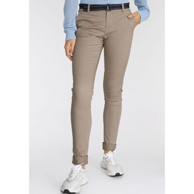 Chinohose AJC, Damen, Gr. 42, N-Gr, beige, Web, Obermaterial: 98% Baumwolle, 2% Elasthan, kontrastfarbene Details, unifarben, gerade, unten schmal lang, Hosen Chinohose, in lässiger Form mit konstrastfarbendem Gürtel Chinohose AJC, Damen, Gr. 42, N-Gr, beige, Web, Obermaterial: 98% Baumwolle, 2% Elasthan, kontrastfarbene Details, unifarben, gerade, unten schmal lang, Hosen Chinohose, in lässiger Form mit konstrastfarbendem Gürtel
