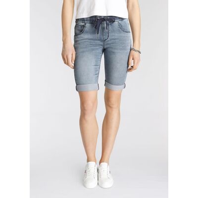 Jogg-Jeansbermudas ARIZONA, Damen, Gr. 44, N-Gr, blau (bleached), Obermaterial: 59% Baumwolle, 40% Polyester, 1% Elasthan, leichte Abriebeffekte, Basic, comfort fit kurz, Jeans Jogg-Jeansbermudas, hohe Leibhöhe, krempelbare Beinabschlüsse, Used-Look Jogg-Jeansbermudas ARIZONA, Damen, Gr. 44, N-Gr, blau (bleached), Obermaterial: 59% Baumwolle, 40% Polyester, 1% Elasthan, leichte Abriebeffekte, Basic, comfort fit kurz, Jeans Jogg-Jeansbermudas, hohe Leibhöhe, krempelbare Beinabschlüsse, Used-Look