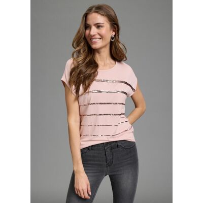 T-Shirt LAURA SCOTT, Damen, Gr. 42, rosa, Single Jersey, Obermaterial: 95% Viskose, 5% Elasthan, Glitzerstreifen, figurumspielend hüftlang, Rundhals, angeschnitten, Shirts T-Shirt, figurumspielende Passform, Rundhalsausschnitt T-Shirt LAURA SCOTT, Damen, Gr. 42, rosa, Single Jersey, Obermaterial: 95% Viskose, 5% Elasthan, Glitzerstreifen, figurumspielend hüftlang, Rundhals, angeschnitten, Shirts T-Shirt, figurumspielende Passform, Rundhalsausschnitt