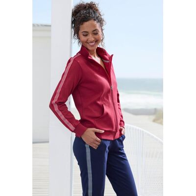 H.I.S. Sweatjacke H.I.S, Damen, Gr. 32/34, rot, Interlock, Obermaterial: 60% Baumwolle, 40% Polyester, unifarben, Basic, bequem hüftbedeckend, ohne Ausschnitt, Bündchen, Sweatjacken Sweatjacke, mit gestreiftem Tape an den Ärmeln H.I.S. Sweatjacke H.I.S, Damen, Gr. 32/34, rot, Interlock, Obermaterial: 60% Baumwolle, 40% Polyester, unifarben, Basic, bequem hüftbedeckend, ohne Ausschnitt, Bündchen, Sweatjacken Sweatjacke, mit gestreiftem Tape an den Ärmeln