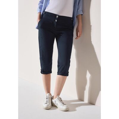 Caprihose CECIL "Style New York", Damen, Gr. 30, N-Gr, blau (universal blau), Web, Obermaterial: 98% Baumwolle, 2% Elasthan, unifarben, normal kniebedeckend, Hosen Caprihose, Sommerhose mit Knopfdetails am Bund Caprihose CECIL "Style New York", Damen, Gr. 30, N-Gr, blau (universal blau), Web, Obermaterial: 98% Baumwolle, 2% Elasthan, unifarben, normal kniebedeckend, Hosen Caprihose, Sommerhose mit Knopfdetails am Bund