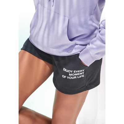 Sweatshorts BUFFALO, Damen, Gr. 40/42, N-Gr, schwarz, angeraute Sweatware, Obermaterial: 60% Baumwolle, 40% Polyester, unifarben, bequem kurz, Hosen Sweatshorts, mit Statement Druck, Loungewear Sweatshorts BUFFALO, Damen, Gr. 40/42, N-Gr, schwarz, angeraute Sweatware, Obermaterial: 60% Baumwolle, 40% Polyester, unifarben, bequem kurz, Hosen Sweatshorts, mit Statement Druck, Loungewear
