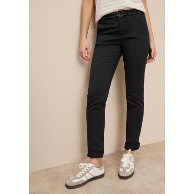Chinohose AJC, Damen, Gr. 46, N-Gr, schwarz, Web, Obermaterial: 98% Baumwolle, 2% Elasthan, kontrastfarbene Details, unifarben, gerade, unten schmal lang, Hosen Chinohose, in lässiger Form mit konstrastfarbendem Gürtel Chinohose AJC, Damen, Gr. 46, N-Gr, schwarz, Web, Obermaterial: 98% Baumwolle, 2% Elasthan, kontrastfarbene Details, unifarben, gerade, unten schmal lang, Hosen Chinohose, in lässiger Form mit konstrastfarbendem Gürtel