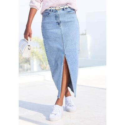 Jeansrock BUFFALO, Damen, Gr. 38, blau (light blau washed), Denim/Jeans, Obermaterial: 98% Baumwolle, 2% Elasthan, unifarben, figurumspielend knöchellang, Röcke Jeansrock, in modischer Midilänge, elastischer Denimrock mit Schlitz, Sommerrock Jeansrock BUFFALO, Damen, Gr. 38, blau (light blau washed), Denim/Jeans, Obermaterial: 98% Baumwolle, 2% Elasthan, unifarben, figurumspielend knöchellang, Röcke Jeansrock, in modischer Midilänge, elastischer Denimrock mit Schlitz, Sommerrock