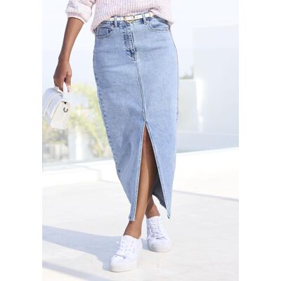 Jeansrock BUFFALO, Damen, Gr. 40, blau (light blau washed), Denim/Jeans, Obermaterial: 98% Baumwolle, 2% Elasthan, unifarben, figurumspielend knöchellang, Röcke Jeansrock, in modischer Midilänge, elastischer Denimrock mit Schlitz, Sommerrock Jeansrock BUFFALO, Damen, Gr. 40, blau (light blau washed), Denim/Jeans, Obermaterial: 98% Baumwolle, 2% Elasthan, unifarben, figurumspielend knöchellang, Röcke Jeansrock, in modischer Midilänge, elastischer Denimrock mit Schlitz, Sommerrock