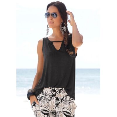 Strandtop BUFFALO, Damen, Gr. 48/50, schwarz, Jersey, Obermaterial: 100% Viskose, unifarben, figurumspielend hüftlang, V-Ausschnitt, Tops Strandtop, mit leichter Raffung am Ausschnitt, Tanktop, Cut-Out Strandtop BUFFALO, Damen, Gr. 48/50, schwarz, Jersey, Obermaterial: 100% Viskose, unifarben, figurumspielend hüftlang, V-Ausschnitt, Tops Strandtop, mit leichter Raffung am Ausschnitt, Tanktop, Cut-Out