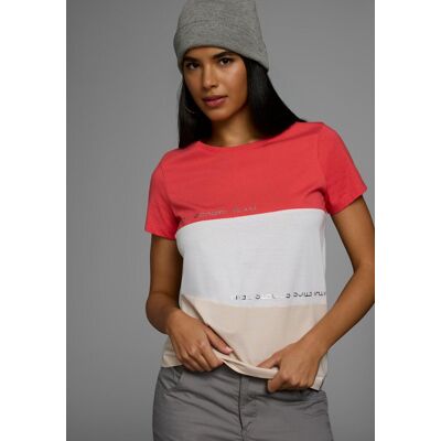 T-Shirt KANGAROOS, Damen, Gr. 44/46, rot (rot, weiß, beige), Single Jersey, Obermaterial: 100% Baumwolle, bedruckt, figurumspielend hüftlang, Rundhals, Shirts T-Shirt, im Colorblock-Design T-Shirt KANGAROOS, Damen, Gr. 44/46, rot (rot, weiß, beige), Single Jersey, Obermaterial: 100% Baumwolle, bedruckt, figurumspielend hüftlang, Rundhals, Shirts T-Shirt, im Colorblock-Design