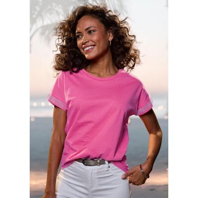 Kurzarmshirt LASCANA "mit glitzernem Strass-Design am Arm", Damen, Gr. 44/46, pink, Single Jersey, Obermaterial: 100% Baumwolle, unifarben, figurumspielend, Rundhals, Shirts Kurzarmshirt, aus weicher Baumwoll-Qualität Kurzarmshirt LASCANA "mit glitzernem Strass-Design am Arm", Damen, Gr. 44/46, pink, Single Jersey, Obermaterial: 100% Baumwolle, unifarben, figurumspielend, Rundhals, Shirts Kurzarmshirt, aus weicher Baumwoll-Qualität