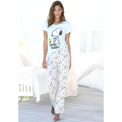 Pyjama PEANUTS, Damen, Gr. 56/58, grau (mint, grau, meliert), Single Jersey, Obermaterial: 100% Baumwolle, bedruckt, gemustert, Basic, Basic lang, Rundhals, eingesetzt, Homewear-Sets Pyjama, mit Snoopy und Woodstock Druck Pyjama PEANUTS, Damen, Gr. 56/58, grau (mint, grau, meliert), Single Jersey, Obermaterial: 100% Baumwolle, bedruckt, gemustert, Basic, Basic lang, Rundhals, eingesetzt, Homewear-Sets Pyjama, mit Snoopy und Woodstock Druck