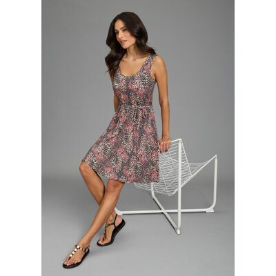 Sommerkleid LAURA SCOTT, Damen, Gr. 44, N-Gr, bunt (bunt, gemustert), Jersey, Obermaterial: 95% Viskose, 5% Elasthan, gemustert, mehrfarbig, ausgestellt mini, tiefer Rundhals, Kleider Sommerkleid, mit ausgestelltem Rock, aus Viskose und Elasthan, gemuster Sommerkleid LAURA SCOTT, Damen, Gr. 44, N-Gr, bunt (bunt, gemustert), Jersey, Obermaterial: 95% Viskose, 5% Elasthan, gemustert, mehrfarbig, ausgestellt mini, tiefer Rundhals, Kleider Sommerkleid, mit ausgestelltem Rock, aus Viskose und Elasthan, gemuster