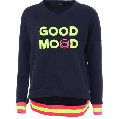 Sweatshirt ZWILLINGSHERZ, Damen, Gr. S/M, blau (marine), Sweatware, Obermaterial: 50% Baumwolle, 50% Polyester, bedruckt, normal hüftlang, V-Ausschnitt, Bündchen, Sweatshirts Sweatshirt, Langarm, Neon-Details, V-Ausschnitt, Schriftzug Sweatshirt ZWILLINGSHERZ, Damen, Gr. S/M, blau (marine), Sweatware, Obermaterial: 50% Baumwolle, 50% Polyester, bedruckt, normal hüftlang, V-Ausschnitt, Bündchen, Sweatshirts Sweatshirt, Langarm, Neon-Details, V-Ausschnitt, Schriftzug