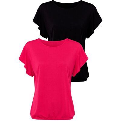 Rundhalsshirt LASCANA "mit dekorativen Flügelärmelchen", Damen, Gr. 32/34, rot (rot, schwarz), Obermaterial: 65% Polyester (REPREVE), 35% Viskose, unifarben, figurumspielend normal, Rundhals, Shirts Rundhalsshirt, Sommershirt aus luftiger Viskose-Qualität Rundhalsshirt LASCANA "mit dekorativen Flügelärmelchen", Damen, Gr. 32/34, rot (rot, schwarz), Obermaterial: 65% Polyester (REPREVE), 35% Viskose, unifarben, figurumspielend normal, Rundhals, Shirts Rundhalsshirt, Sommershirt aus luftiger Viskose-Qualität