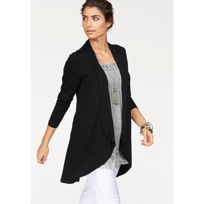 Shirtjacke BOYSEN'S, Damen, Gr. 48, schwarz, Jersey, Obermaterial: 95% Viskose, 5% Elasthan, gestreift, mehrfarbig, meliert, Basic, figurumspielend hüftlang, V-Ausschnitt, Shirts Shirtjacke, Langarm, mit Schalkragen, aus elastischem Jersey Shirtjacke BOYSEN'S, Damen, Gr. 48, schwarz, Jersey, Obermaterial: 95% Viskose, 5% Elasthan, gestreift, mehrfarbig, meliert, Basic, figurumspielend hüftlang, V-Ausschnitt, Shirts Shirtjacke, Langarm, mit Schalkragen, aus elastischem Jersey