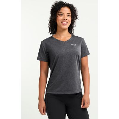 Funktionsshirt JACK WOLFSKIN "WILDTRAIL T W", Damen, Gr. XS (34), phantom, Obermaterial: 100% Polyester, normal, V-Ausschnitt, Shirts Funktionsshirt Funktionsshirt JACK WOLFSKIN "WILDTRAIL T W", Damen, Gr. XS (34), phantom, Obermaterial: 100% Polyester, normal, V-Ausschnitt, Shirts Funktionsshirt