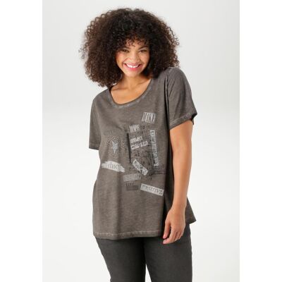 T-Shirt ANISTON PLUS, Damen, Gr. 52, grau (anthrazit), Jersey, Obermaterial: 100% Baumwolle, bedruckt, unifarben, figurumspielend hüftbedeckend, Rundhals, normaler Saum, Shirts T-Shirt, mit edlem Druckmotiv T-Shirt ANISTON PLUS, Damen, Gr. 52, grau (anthrazit), Jersey, Obermaterial: 100% Baumwolle, bedruckt, unifarben, figurumspielend hüftbedeckend, Rundhals, normaler Saum, Shirts T-Shirt, mit edlem Druckmotiv
