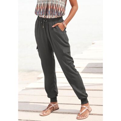 Schlupfhose LASCANA "für den Sommer aus leichter Viskose", Damen, Gr. 40, N-Gr, grün (khaki), Web, Obermaterial: 100% Viskose, unifarben, figurumspielend lang, Hosen Schlupfhose, mit Taschen, sommerliche Strandhose Schlupfhose LASCANA "für den Sommer aus leichter Viskose", Damen, Gr. 40, N-Gr, grün (khaki), Web, Obermaterial: 100% Viskose, unifarben, figurumspielend lang, Hosen Schlupfhose, mit Taschen, sommerliche Strandhose