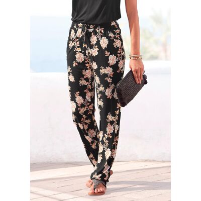 Strandhose LASCANA "aus luftig leichter Viskose", Damen, Gr. 38, N-Gr, bunt (schwarz, orange, bedruckt), Jersey, Obermaterial: 100% Viskose, bedruckt, figurumspielend lang, Hosen Strandhose, mit floralem Alloverdruck und Taschen, elastisch, lockere Passfo Strandhose LASCANA "aus luftig leichter Viskose", Damen, Gr. 38, N-Gr, bunt (schwarz, orange, bedruckt), Jersey, Obermaterial: 100% Viskose, bedruckt, figurumspielend lang, Hosen Strandhose, mit floralem Alloverdruck und Taschen, elastisch, lockere Passfo
