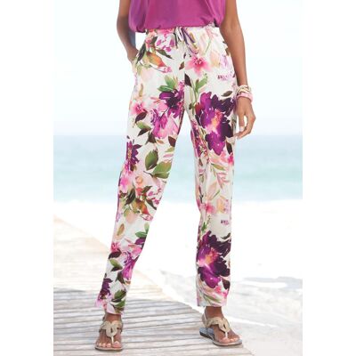 Beach Time Jerseyhose BEACHTIME "aus sommerlichem, leichtem Stoff", Damen, Gr. 36, N-Gr, weiss (weiß bedruckt), Jersey, Obermaterial: 100% Viskose, bedruckt, figurumspielend lang, Hosen Jerseyhose, mit Blumendruck und elastischem Bund, Sommerhose, Strandh Beach Time Jerseyhose BEACHTIME "aus sommerlichem, leichtem Stoff", Damen, Gr. 36, N-Gr, weiss (weiß bedruckt), Jersey, Obermaterial: 100% Viskose, bedruckt, figurumspielend lang, Hosen Jerseyhose, mit Blumendruck und elastischem Bund, Sommerhose, Strandh