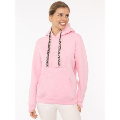 Hoodie ZWILLINGSHERZ "Nelina", Damen, Gr. L, pink, Sweatware;Feinripp;Feinstrick, Obermaterial: 50% Baumwolle, 50% Polyester, bedruckt, unifarben, hüftbedeckend, ohne Ausschnitt, Rippbündchen mit Daumenlöchern, Sweatshirts Hoodie, mit Leo Band und schlich Hoodie ZWILLINGSHERZ "Nelina", Damen, Gr. L, pink, Sweatware;Feinripp;Feinstrick, Obermaterial: 50% Baumwolle, 50% Polyester, bedruckt, unifarben, hüftbedeckend, ohne Ausschnitt, Rippbündchen mit Daumenlöchern, Sweatshirts Hoodie, mit Leo Band und schlich