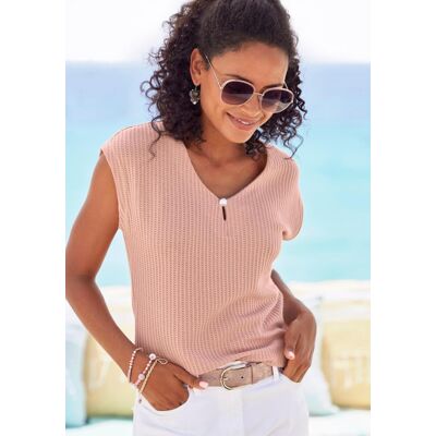 Kurzarmshirt LASCANA "mit Zierperle", Damen, Gr. 36/38, rosa (rose), Piqué, Obermaterial: 69% Polyester (REPREVE), 28% Viskose, 3% Elasthan, unifarben, bequem normal, Rundhals, angeschnitten normaler Saum, Shirts Kurzarmshirt, Sommershirt aus luftiger Piq Kurzarmshirt LASCANA "mit Zierperle", Damen, Gr. 36/38, rosa (rose), Piqué, Obermaterial: 69% Polyester (REPREVE), 28% Viskose, 3% Elasthan, unifarben, bequem normal, Rundhals, angeschnitten normaler Saum, Shirts Kurzarmshirt, Sommershirt aus luftiger Piq