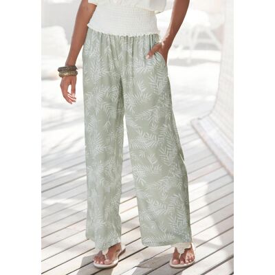 Palazzohose LASCANA "mit luftig-weitem Bein", Damen, Gr. 46, N-Gr, grün (schilfgrün, creme bedruckt), Crêpe, Obermaterial: 100% Viskose, bedruckt, figurumspielend lang, Hosen Palazzohose, aus gekreppter Viskose mit breitem Smokbündchen, luftige Sommerhose Palazzohose LASCANA "mit luftig-weitem Bein", Damen, Gr. 46, N-Gr, grün (schilfgrün, creme bedruckt), Crêpe, Obermaterial: 100% Viskose, bedruckt, figurumspielend lang, Hosen Palazzohose, aus gekreppter Viskose mit breitem Smokbündchen, luftige Sommerhose